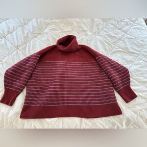 Hatch Maternity Burgundy and Blue Striped Turtleneck wool cashmere Sweater
